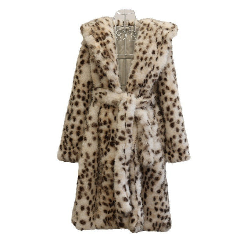 Leopard Print Faux Fox Fur Coat