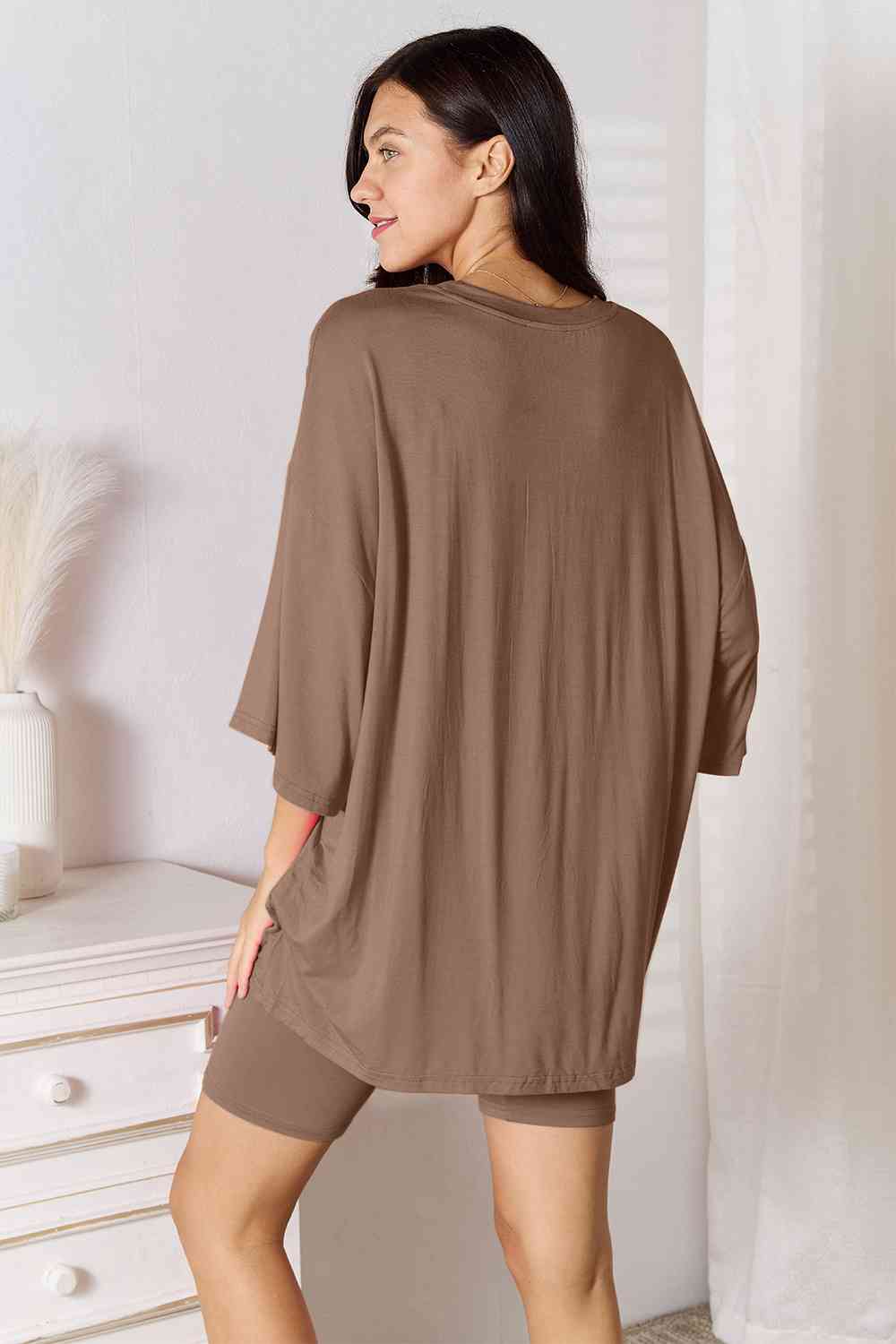 Full Size Soft Rayon Three-Quarter Sleeve Top and Shorts Set