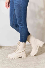 Zip Back Lace-up Front Combat Boots