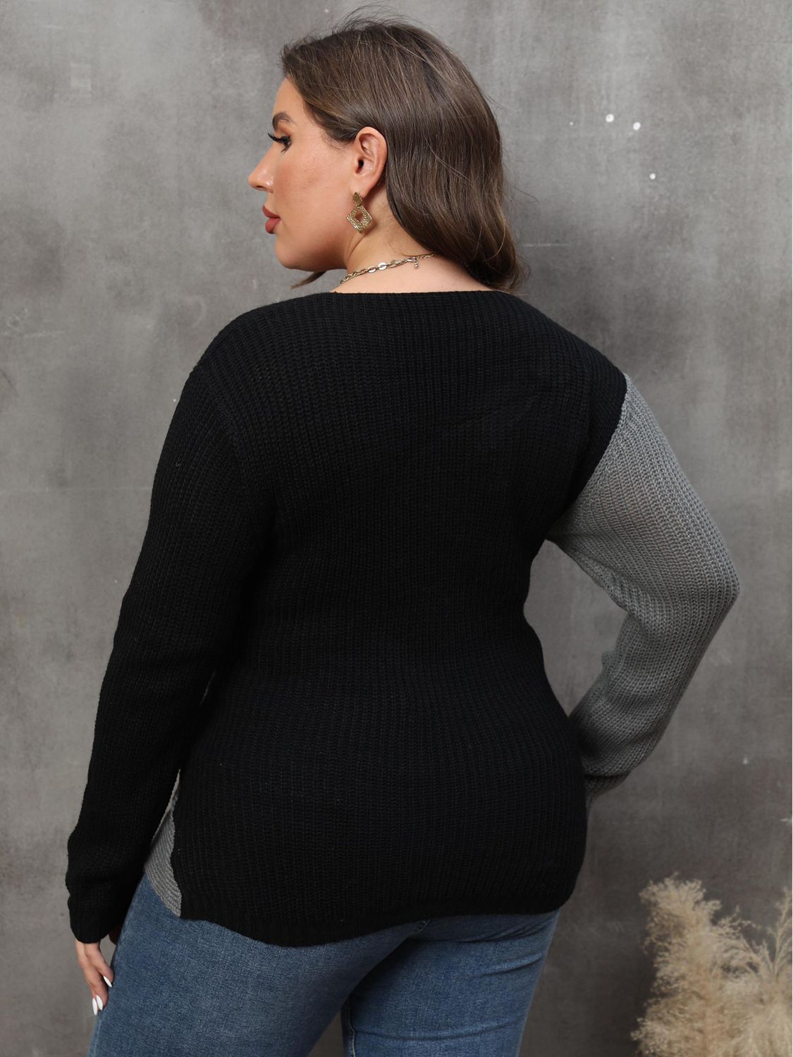 Two-Tone Surplice Neck Sweater