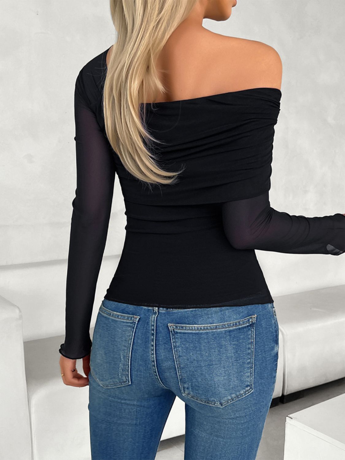 Devine Ruched Asymmetrical Long Sleeve T-Shirt