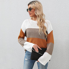 Crew Neck Long Sleeve Colorblock Sweater