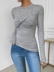 Perfee Twisted Round Neck Long Sleeve T-Shirt