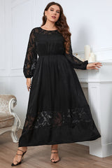 Embroidery Round Neck Long Sleeve Maxi Dress