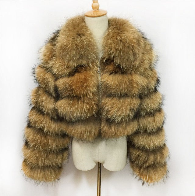 Hot Cocoa Fox Fur Stitching Coat