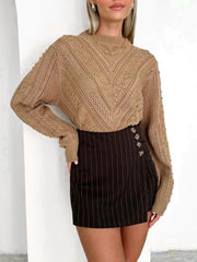 Perfee Openwork Round Neck Long Sleeve Sweater