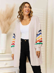 Striped Open Front Dropped Shoulder Cardigan