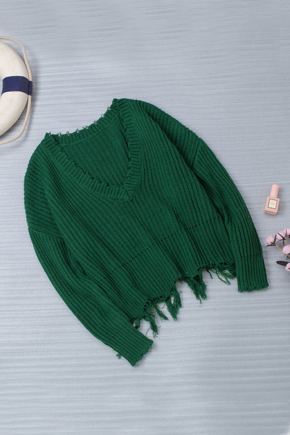 Green Tainted Love Cotton Distressed Sweater