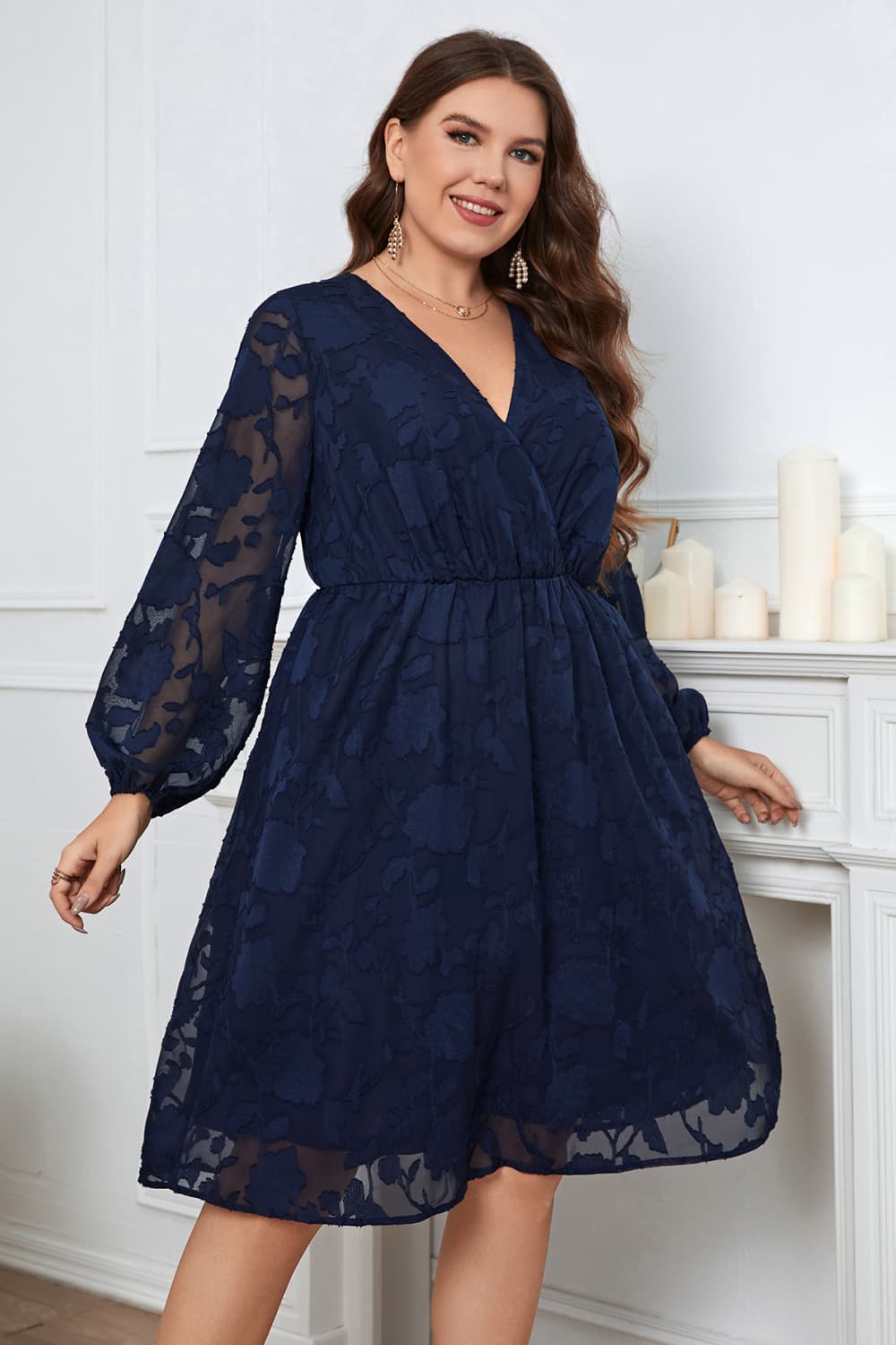 Surplice Neck Balloon Sleeve Dress