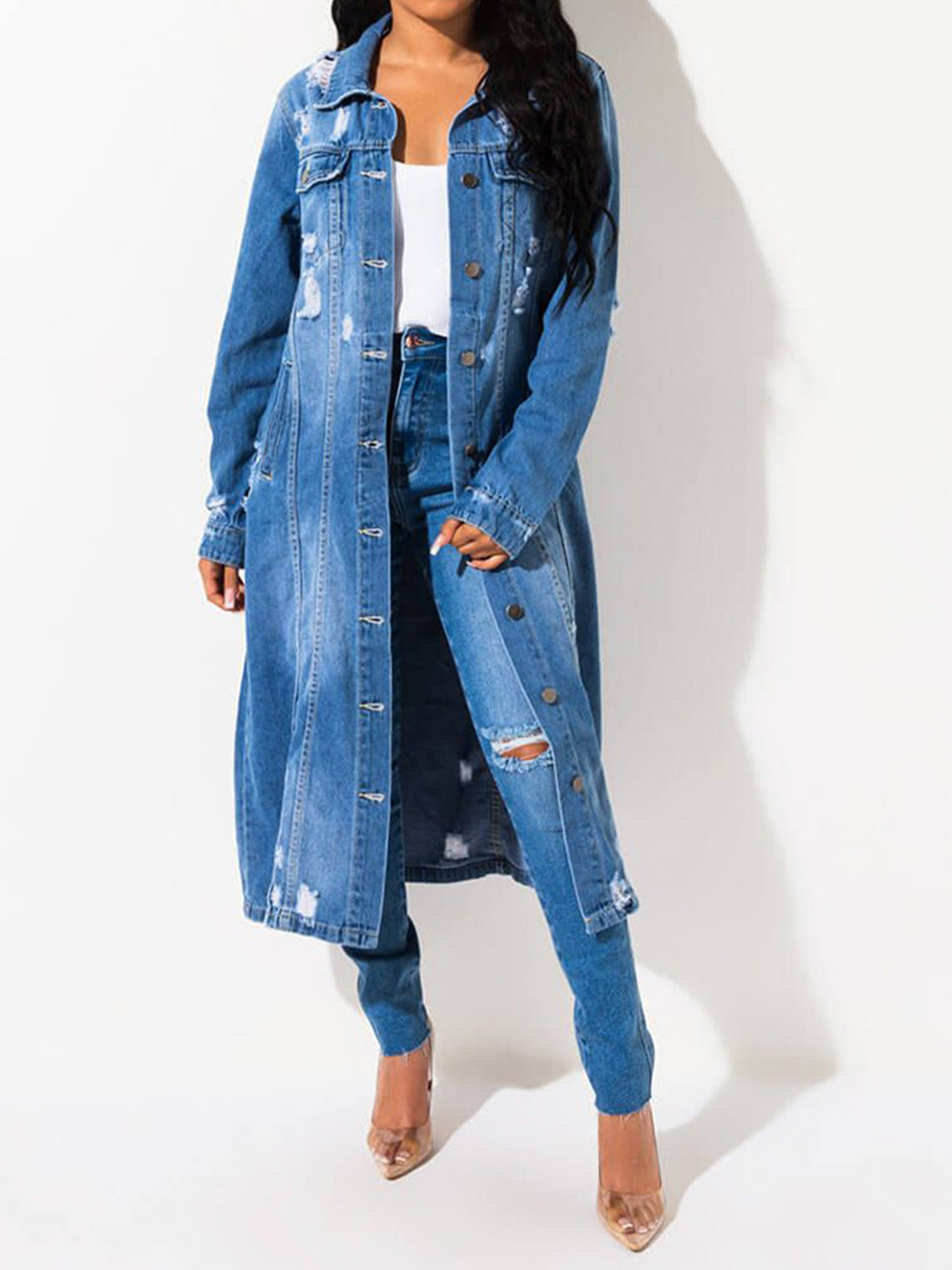 Duster Denim Raw Hem Jacket