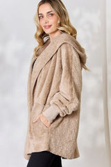 Faux Fur Open Front Hooded Jacket