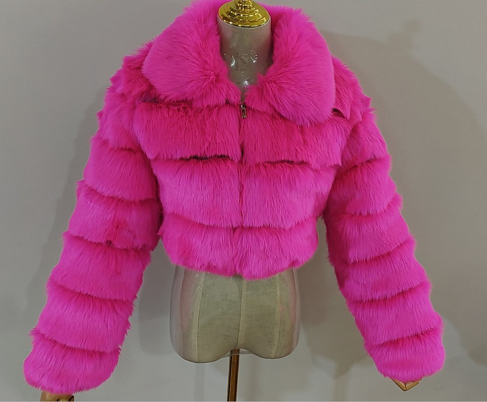 Hot Cocoa Fox Fur Stitching Coat