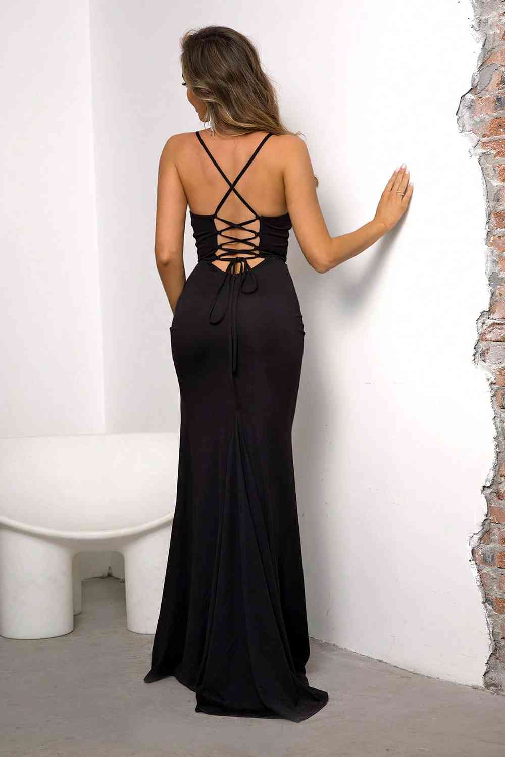 What A Marvel Lace-Up Split Dress