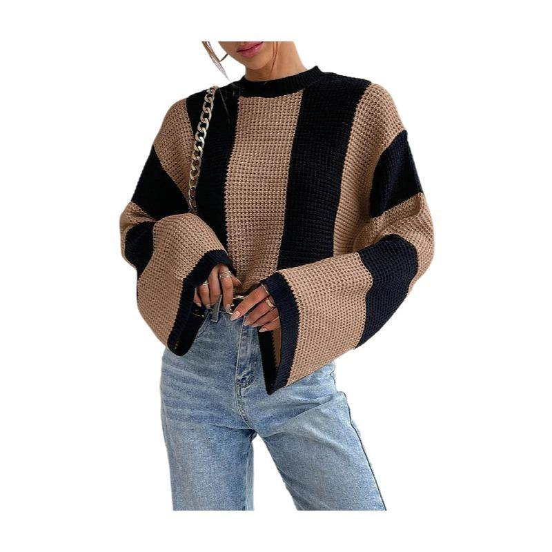 Crew Neck Waffle Drop Shoulder Knit Sweater