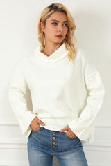 Slit Mock Neck Dropped Shoulder Sweater