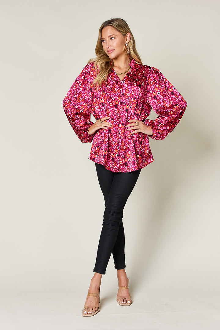 Full Size Printed Long Sleeve Blouse