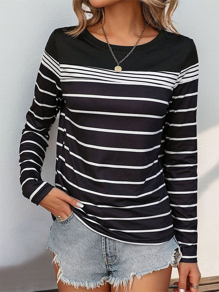 Perfee Striped Round Neck Long Sleeve T-Shirt