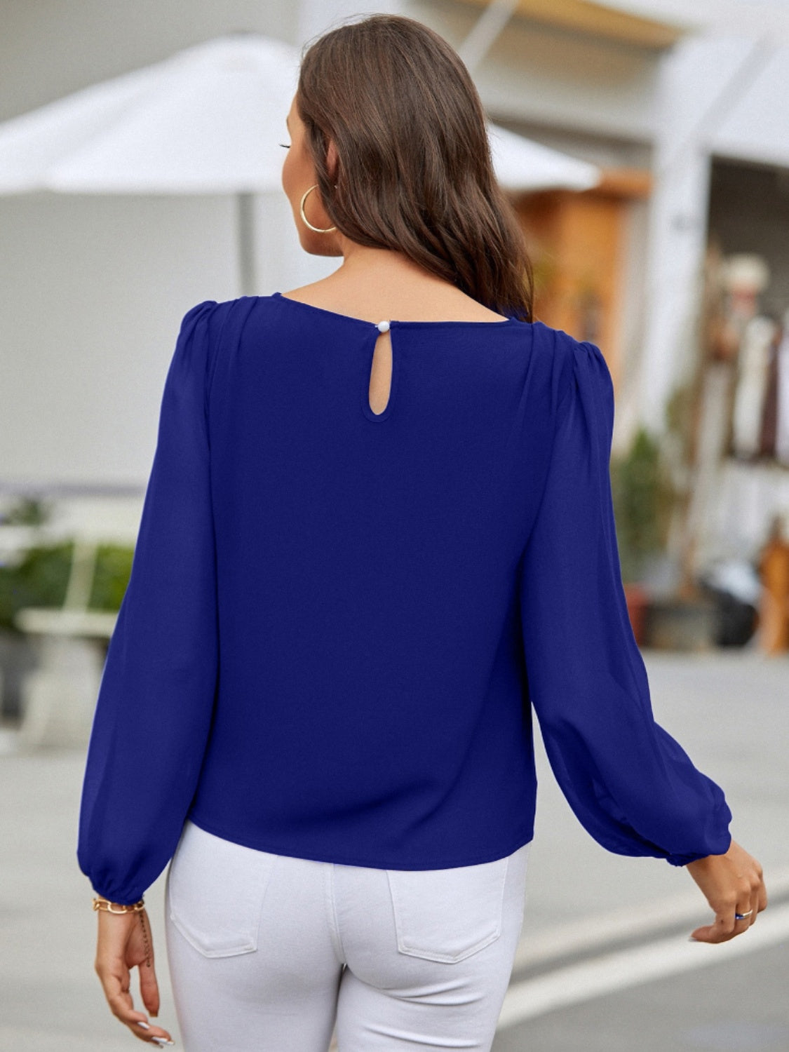 Round Neck Balloon Sleeve Blouse