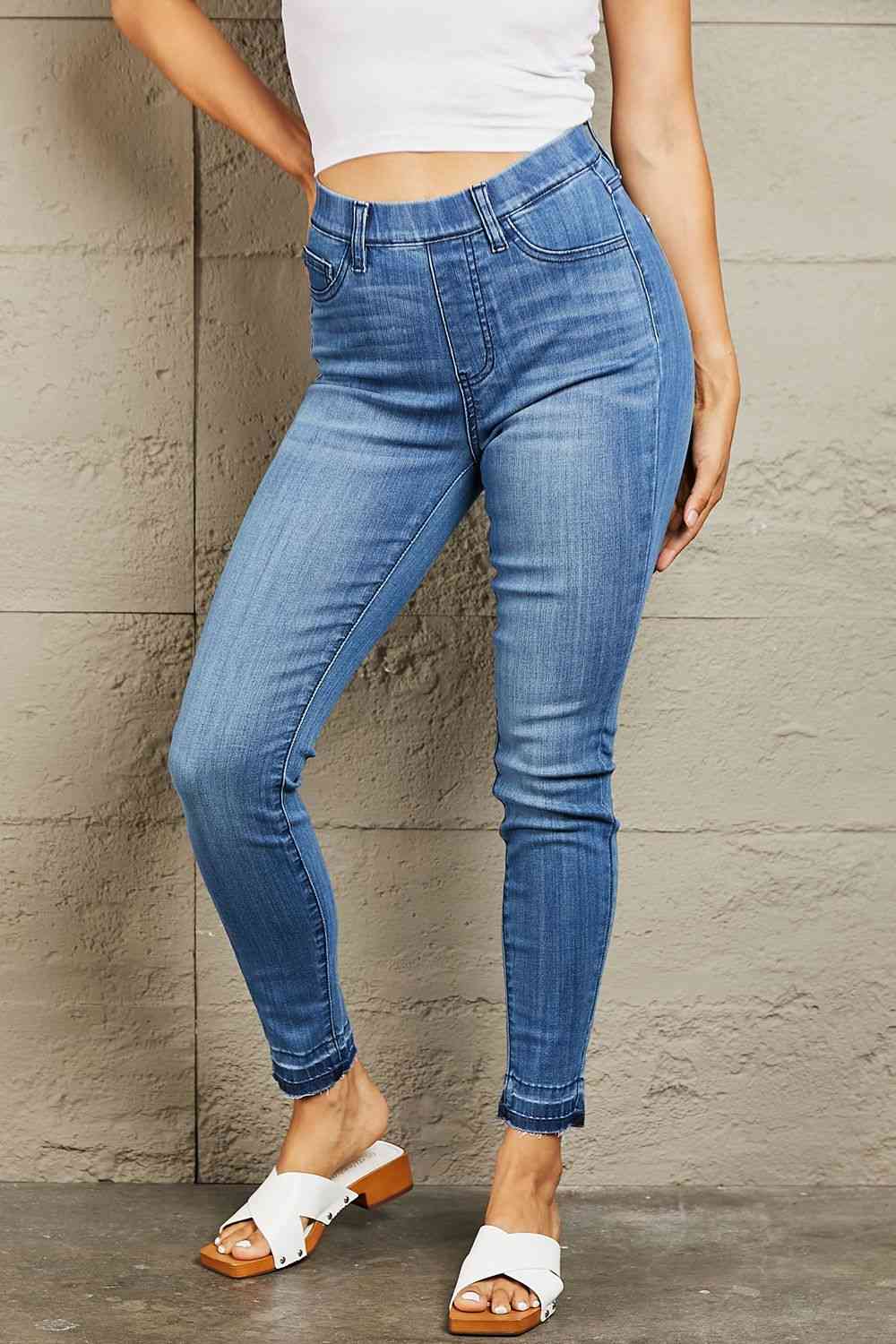 Janavie Full Size High Waisted Pull On Skinny Jeans