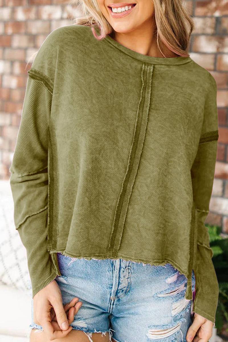 Exposed Seamed High Low Raw Edge Sweatshirt