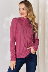 Full Size Ribbed Mock Neck Long Sleeve T-Shirt