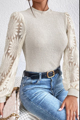 Mock Neck Lace Long Sleeve Top