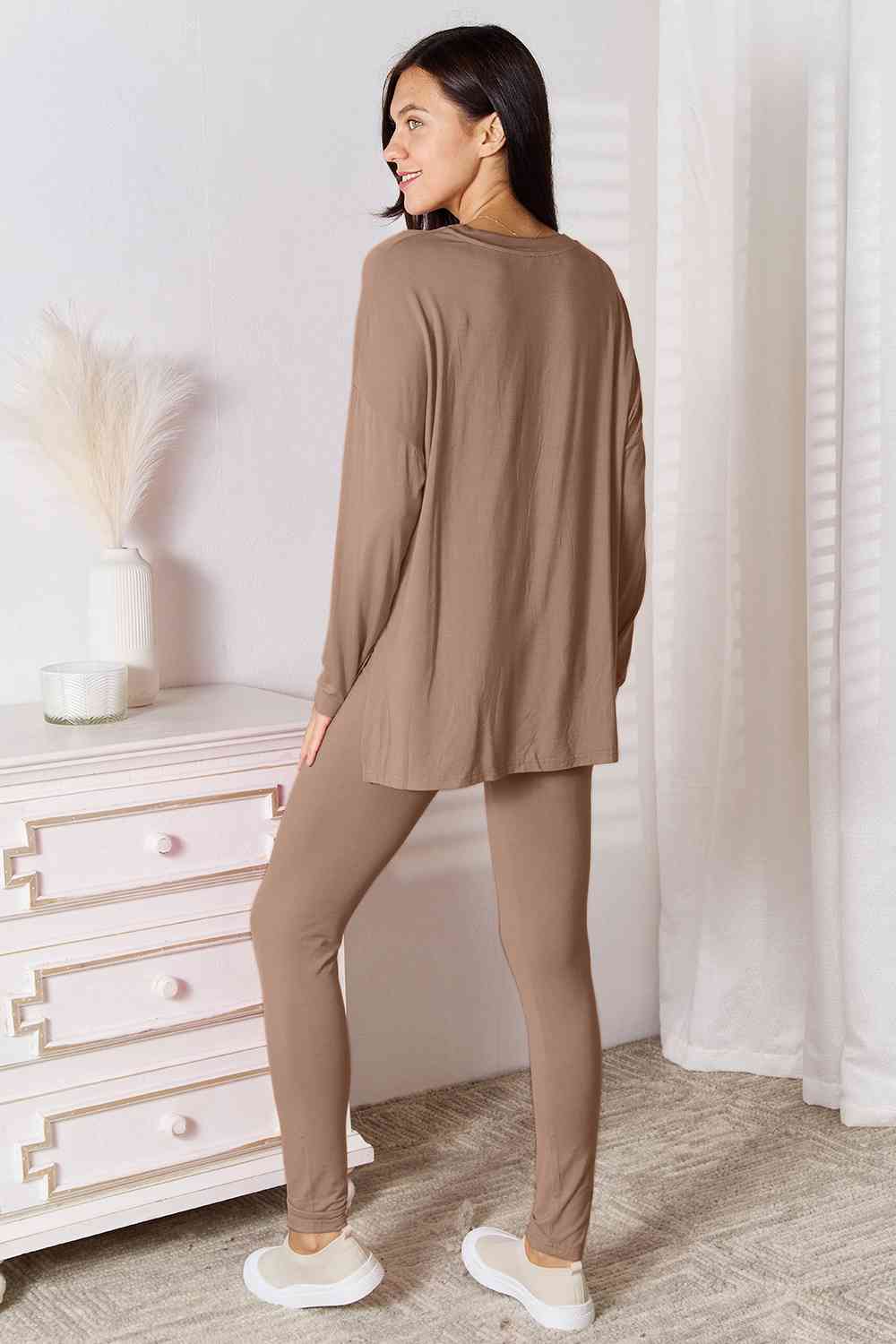 Full Size V-Neck Soft Rayon Long Sleeve Top and Pants Lounge Set