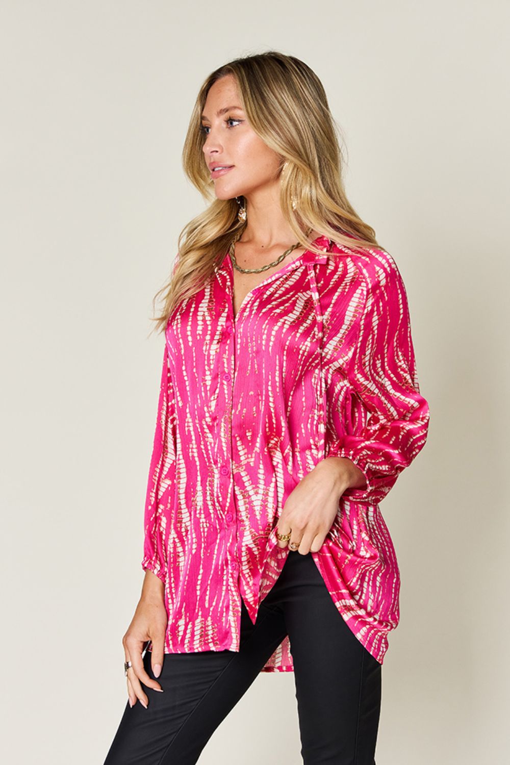 Full Size Printed Button Up Long Sleeve Shirt