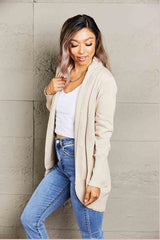 Long Sleeve Ribbed Hem Open Front Longline Cardigan