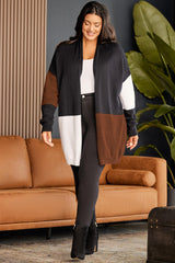 Plus Size Open Front Color Block Cardigan