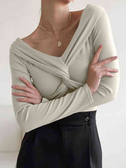 In Charge V-Neck Twisted Long Sleeve Knit Top