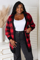 Full Size Plaid Open Front Cardigan with Pockets