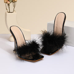 Furry Transparent Broadband Crystal Heels