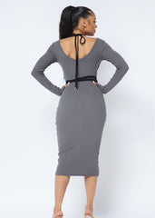 Waist Tie V Neck Midi