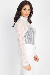 Ruffle Mock Neck Lace Top