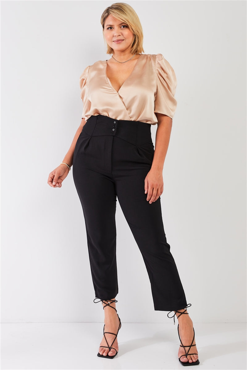 Plus Black High-waisted Classic Pegged Pants