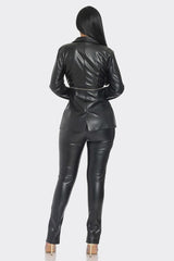 Leather Lightning Zipper Pant Set in Black