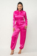 Front Zipper Pockets Top And Pants Jumpsuit