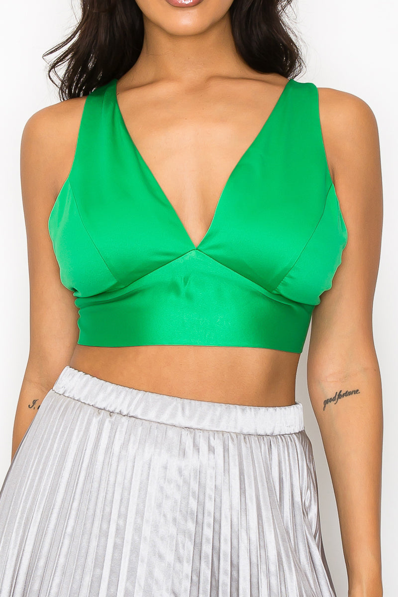 Smock V-neck Satin Bra Top