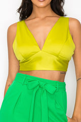 Smock V-neck Satin Bra Top