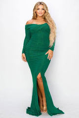 Plus Long Sleeve Off Shoulder Night Party Maxi Dress