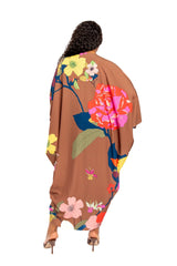 Printed Ruched Kaftan Dress With Inside Waist Tie