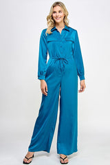 Long Sleeve Jumpsuit With Waist Drawstring