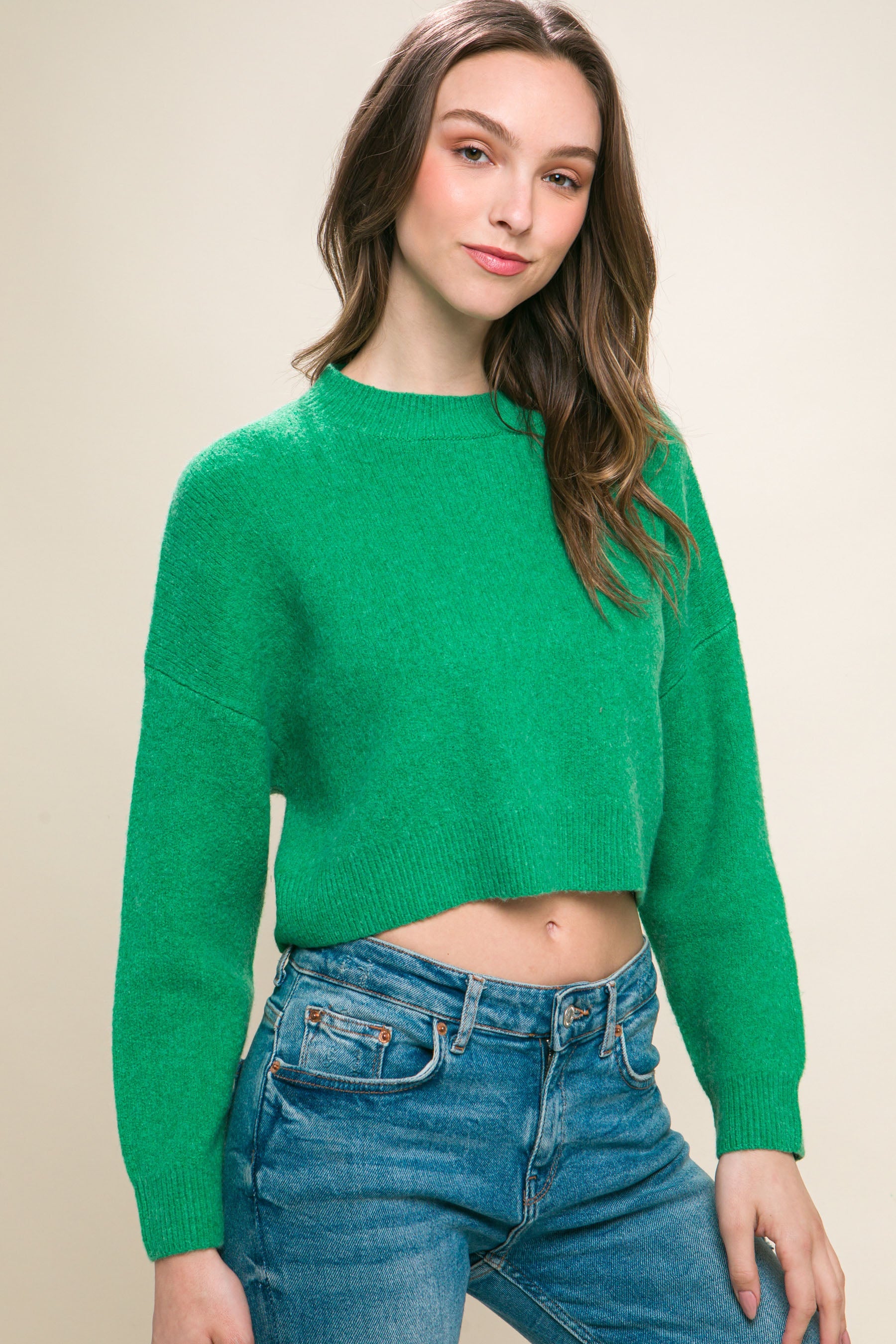 Wool Blend Cropped Sweater Top