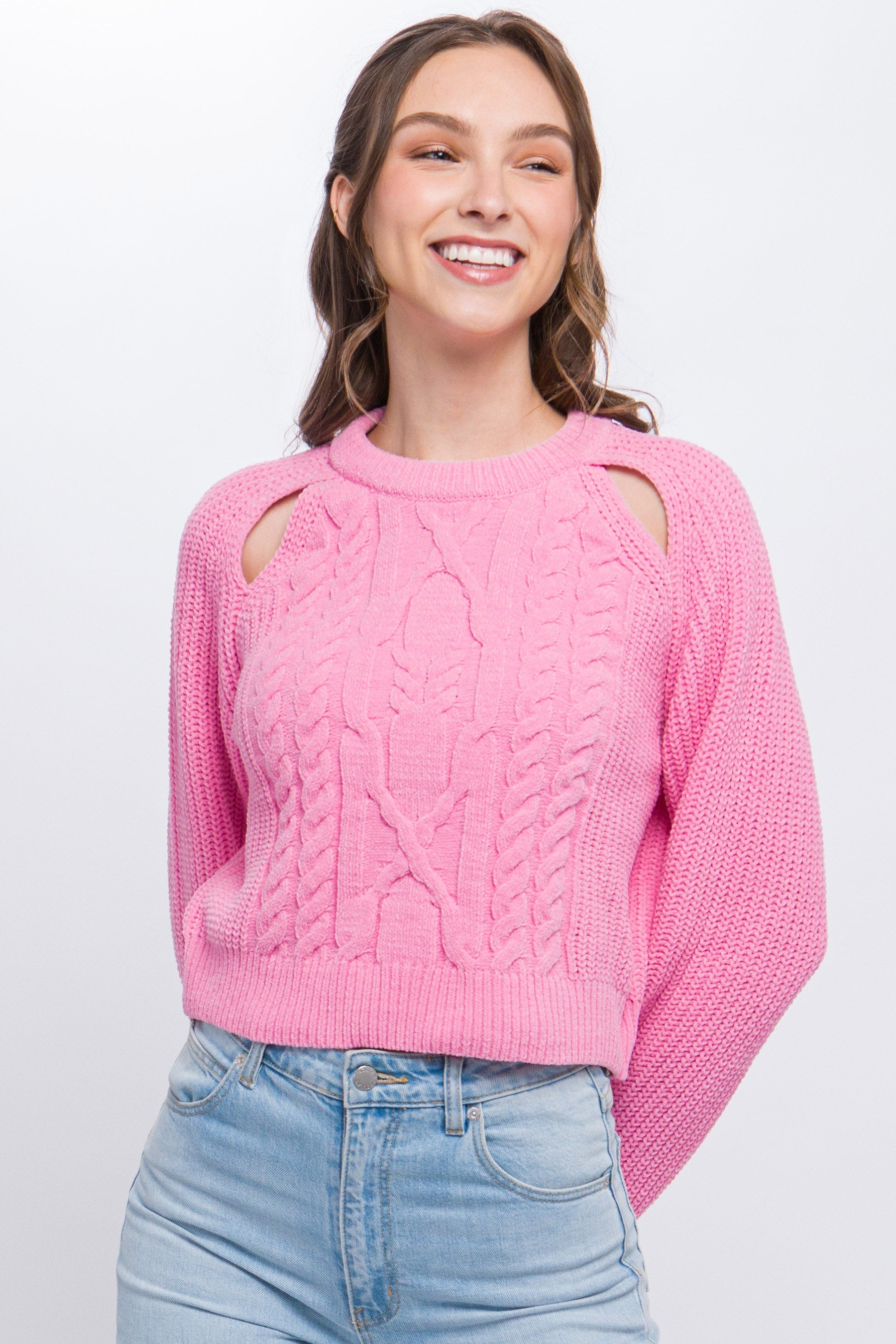 Knit Pullover Sweater With Cold Shoulder Detail