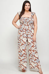 Floral Print Smocked Jumpsuit