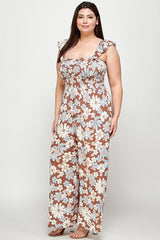 Floral Print Smocked Jumpsuit