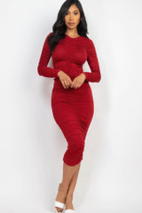 Ruched Long Sleeve Midi Dress