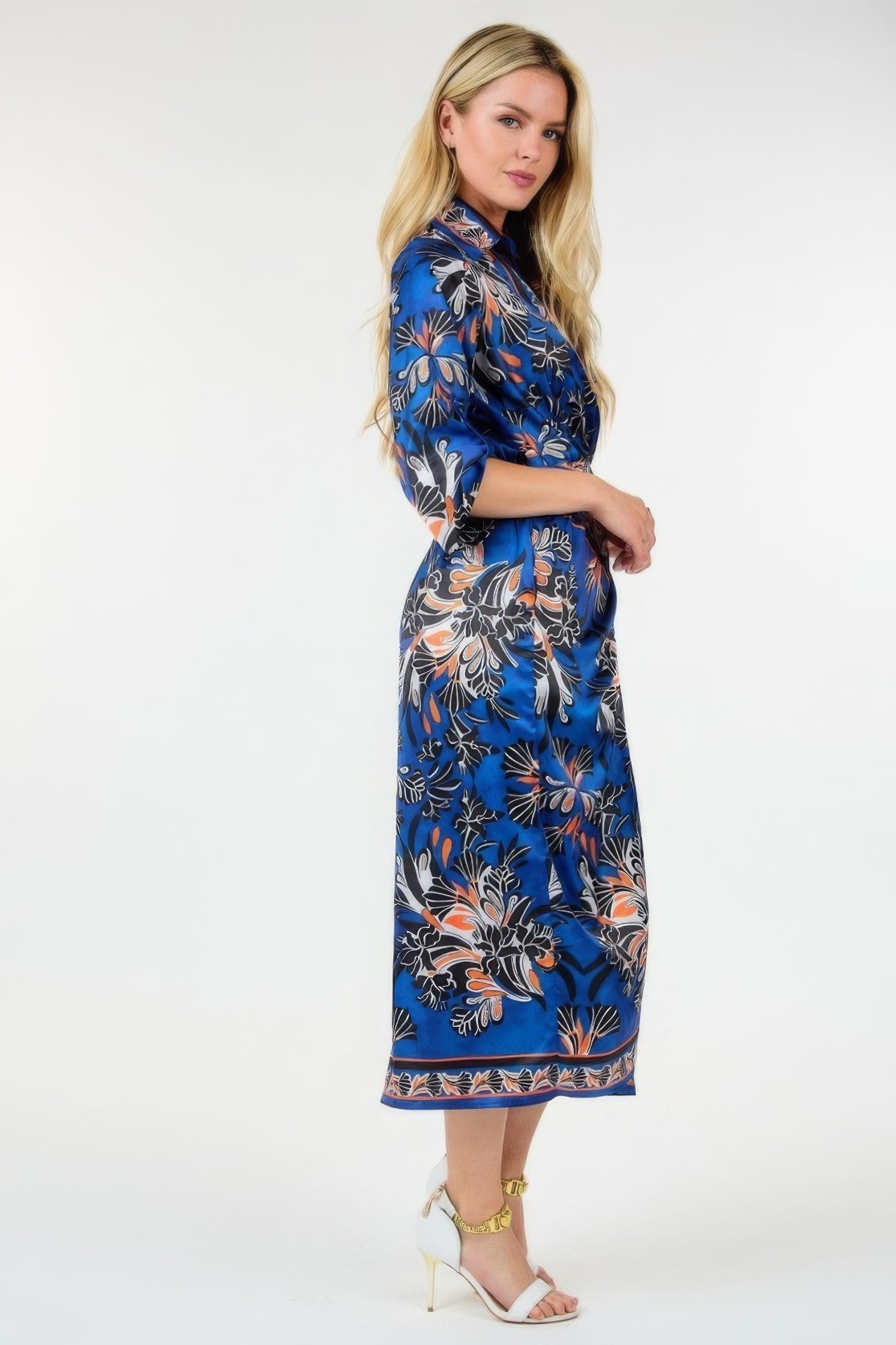 Wrap Front 3/4 Sleeve Printed Dress