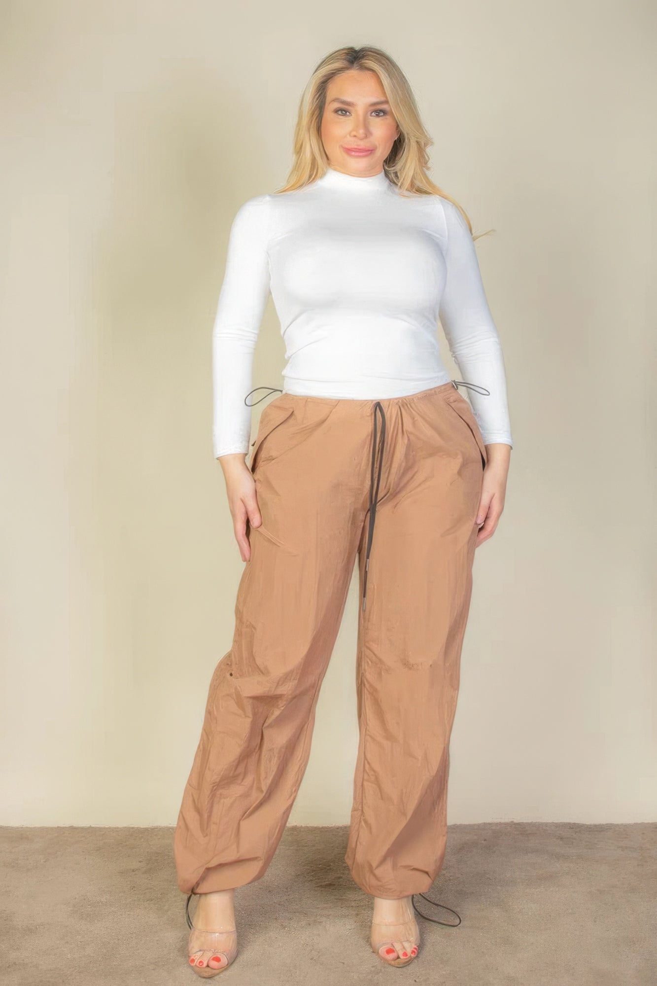 Plus Size Drawstring Waist Parachute Pants